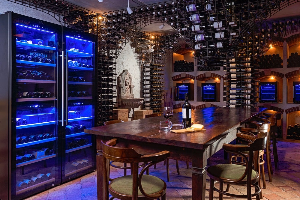 Wine cooler fridge in a wine cellar