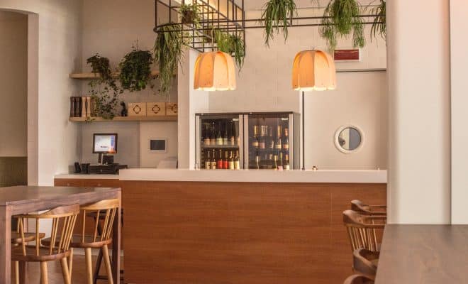 Small wine fridge inside a restaurant